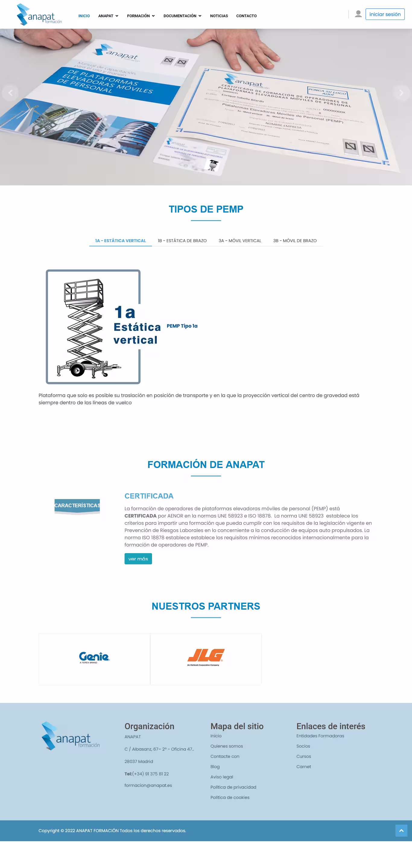 Screenshot of Formación Anapat website - PEMP training courses